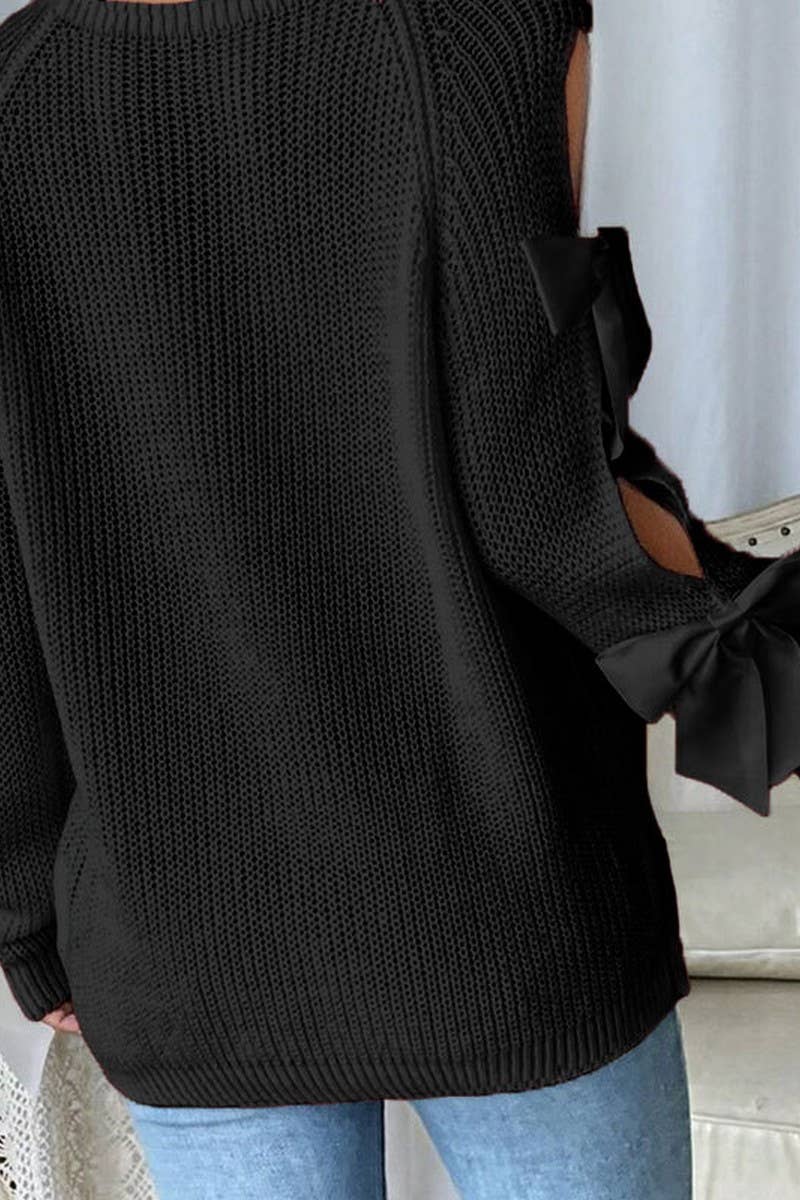 CWOSWL07301_FRENCH STYLE CREWNECK BOW KNIT PULLOVER SWEATER