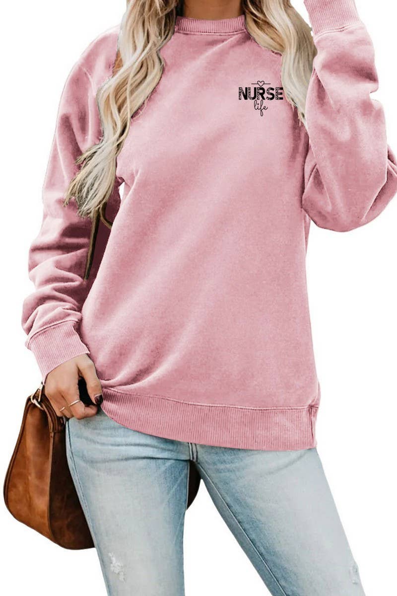 WOMEN NURSE PRINTING RIBBED OVERSIZED PULLOVER_CWTSTL0459