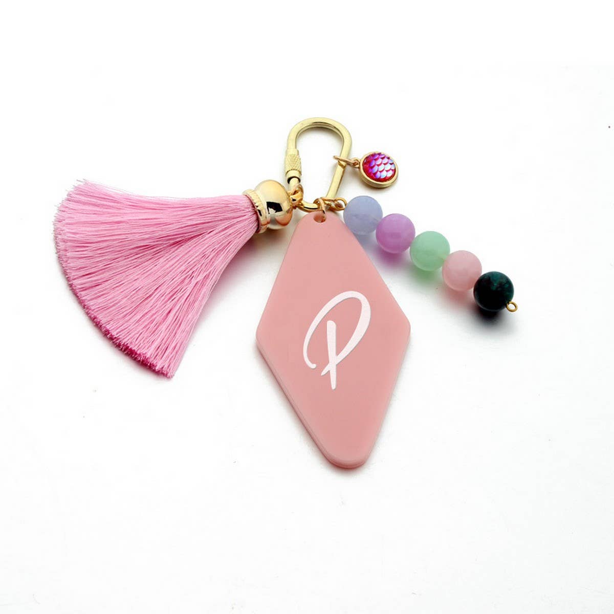 Letter Acrylic Keychain with Geometric Charm
