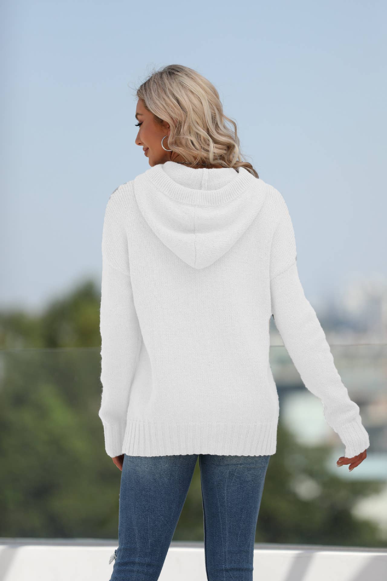 SOLID COLOR KANGAROO POCKET HOODED SWEATER