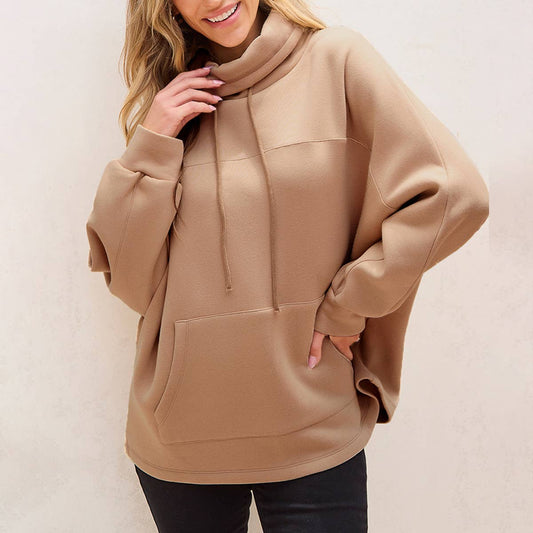 SOLID COLOR CASUAL PULLOVER TURTLENECK HOODIE