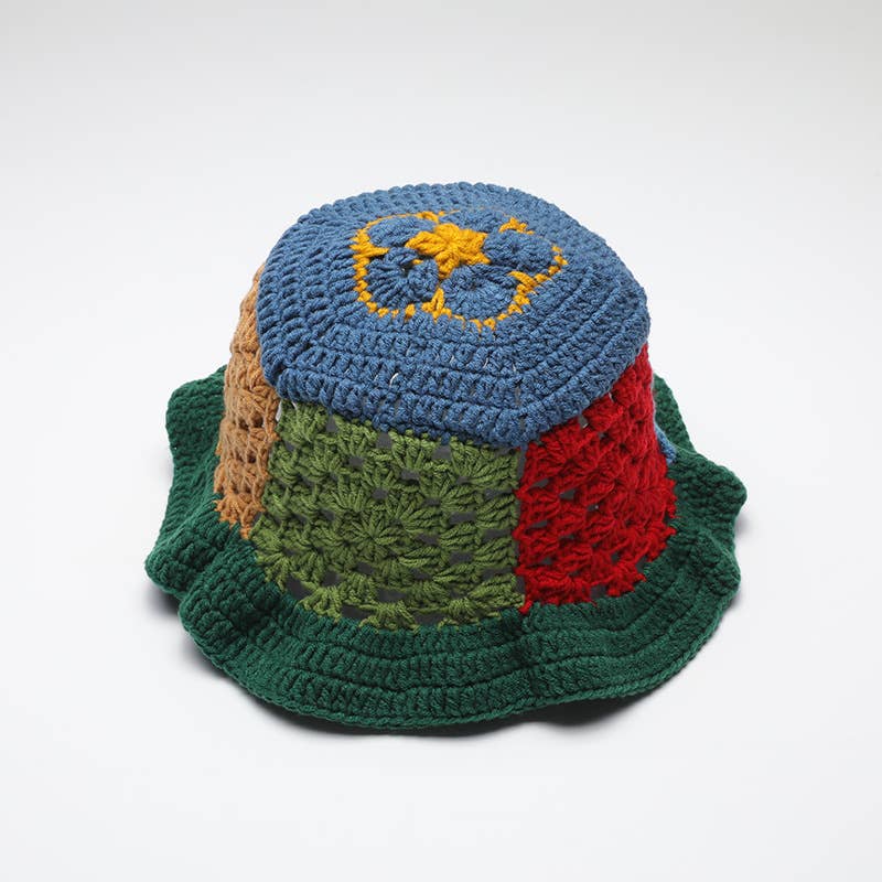 WOMEN MULTI COLOR CUTE HOLLOW KNIT BUCKET HAT_CWAH0599