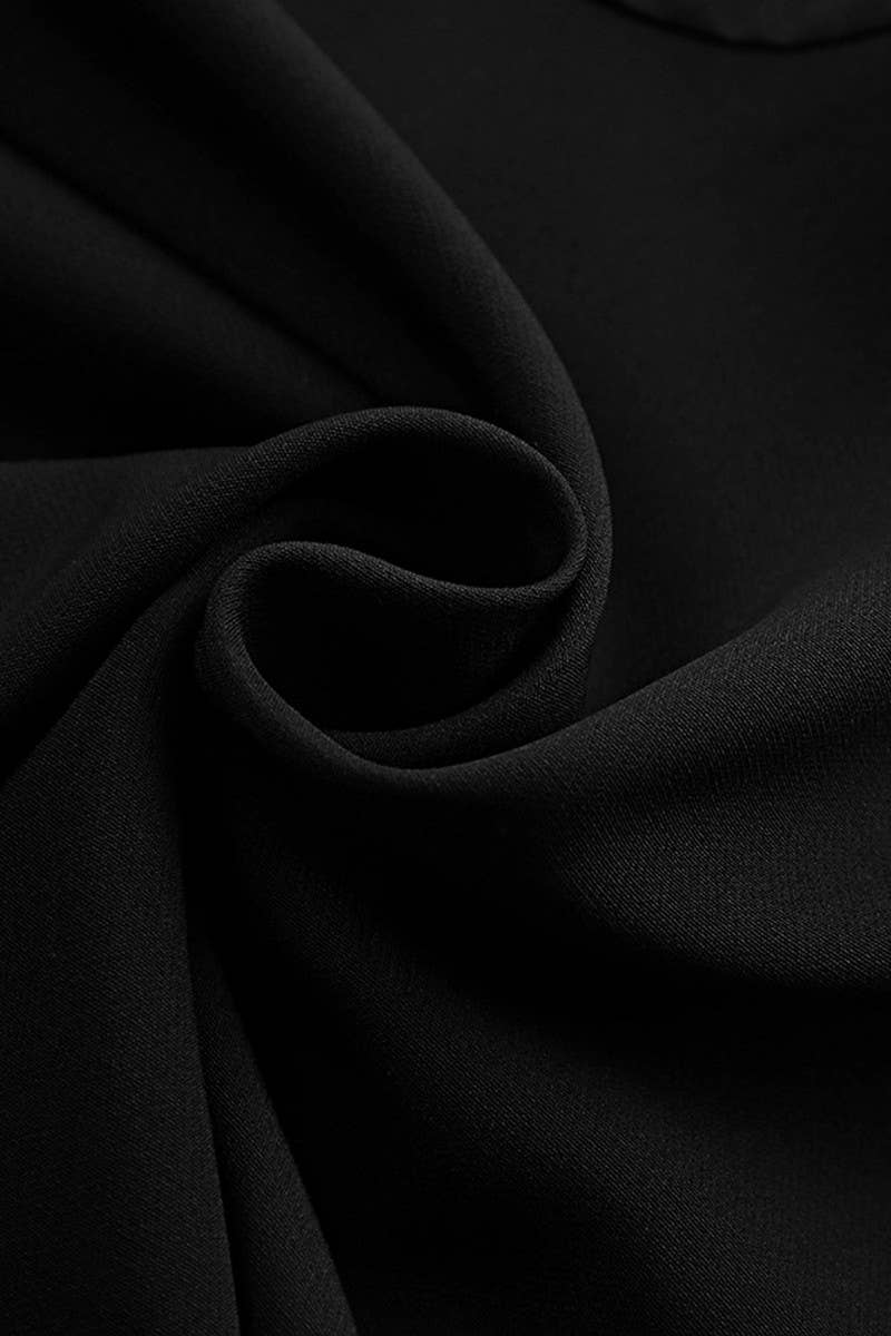 CWDSD6737_BLACK LACE TRIM LONG SLEEVE A-LINE DRESS