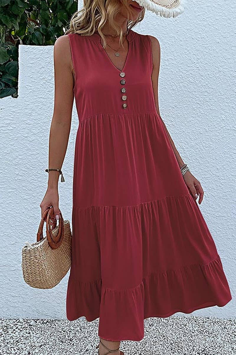 SLEEVELESS LOOSE CASUAL SOLID COLOR DRESS_CWDSD2822