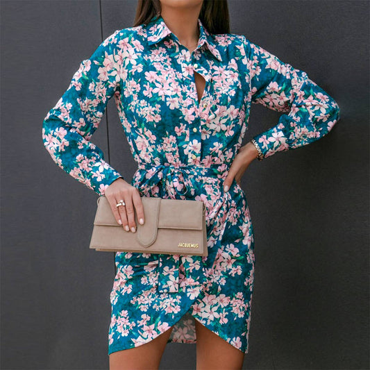 Stylish lapel high waist button-up short dress