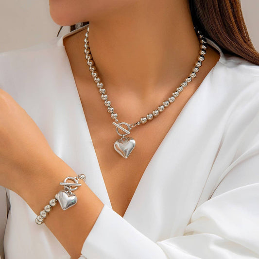 IMITATION PEARL HEART SHAPED PENDANT NECKLACE