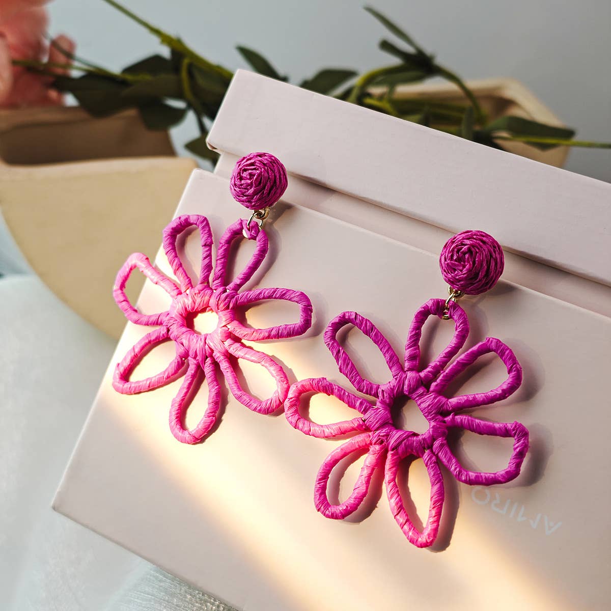 Colorful woven Raffia grass hollowed-out earrings