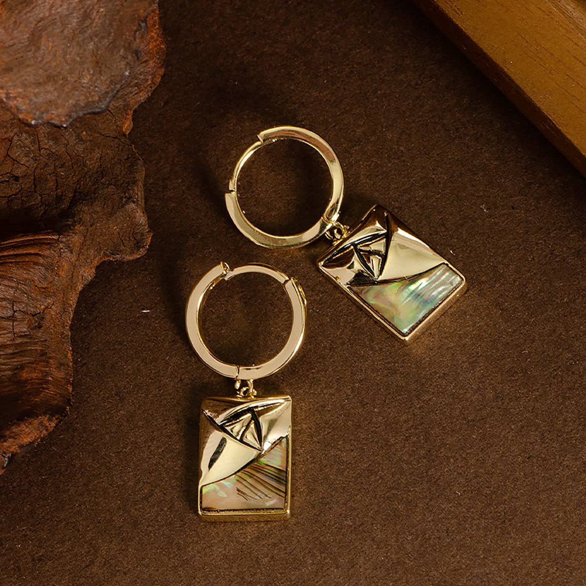 GEOMETRIC RECTANGULAR ABALONE DROP EARRINGS