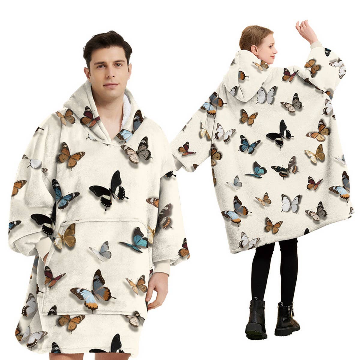 Wearable Flannel Sleeve Blanket with Big Pocket