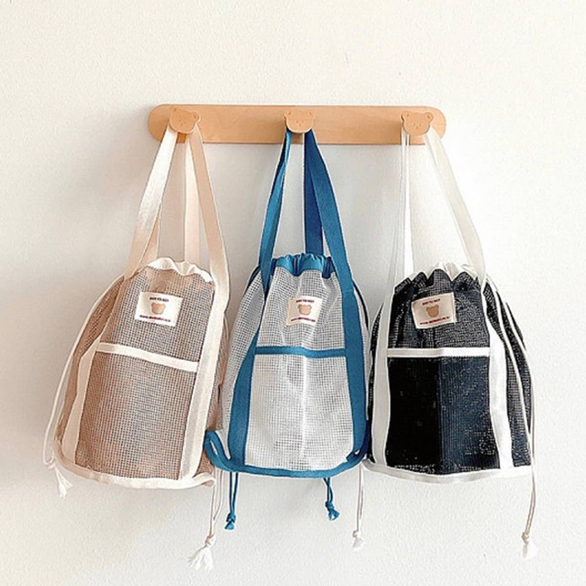 MESH DRAWSTRING BEACH BAG BREATHABLE STORAGE BAG_CWAB1925
