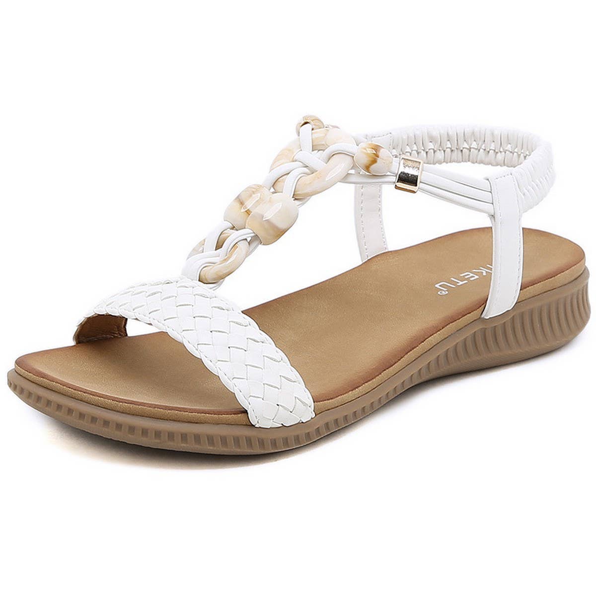 VINTAGE BUCKLE WOVEN FASHION BEADED BEACH SANDALS