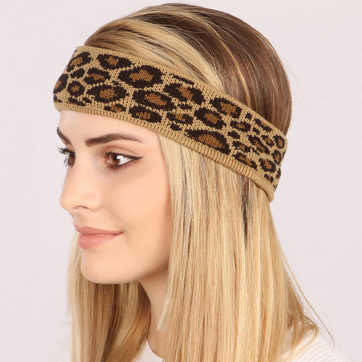 VINTAGE WARM LEOPARD PRINT KNITTED WOOL HEADBAND
