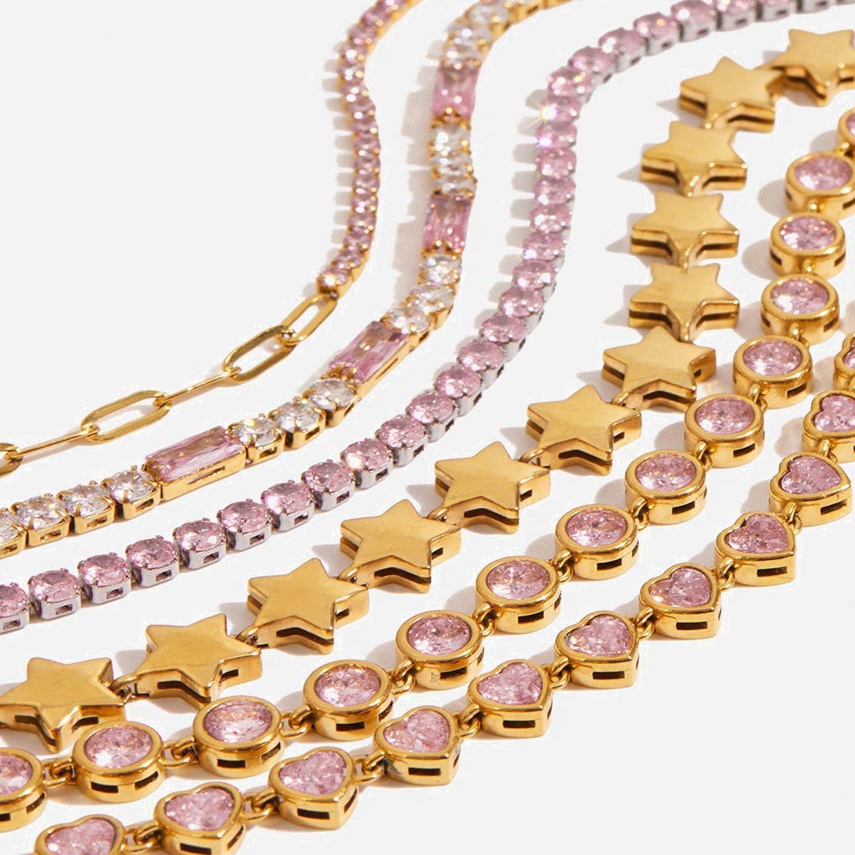 Elegant Heart Zircon Bracelet, Titanium Steel