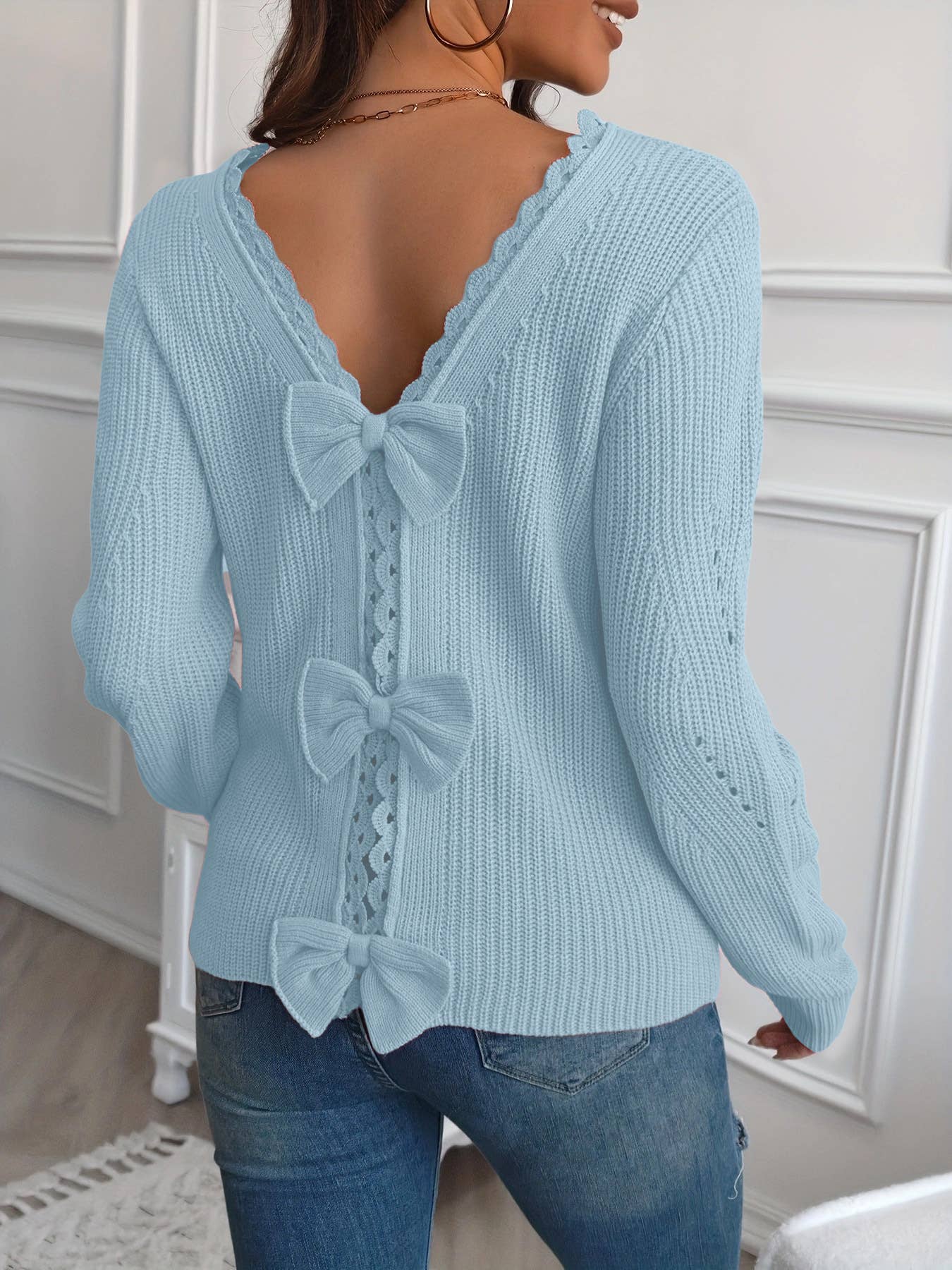 Back bow lace lace hollowed-out knitwear
