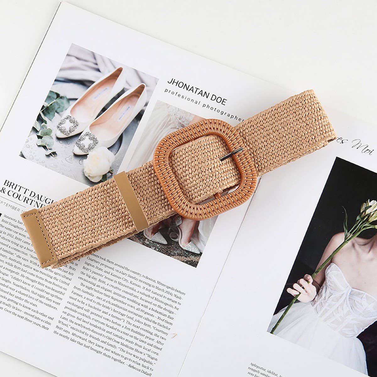 CWABE0545_VINTAGE BRAIDED SQUARE BUCKLE BELT