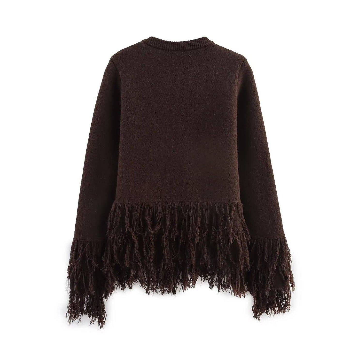 Round-neck tassel one-button knitted cardigan