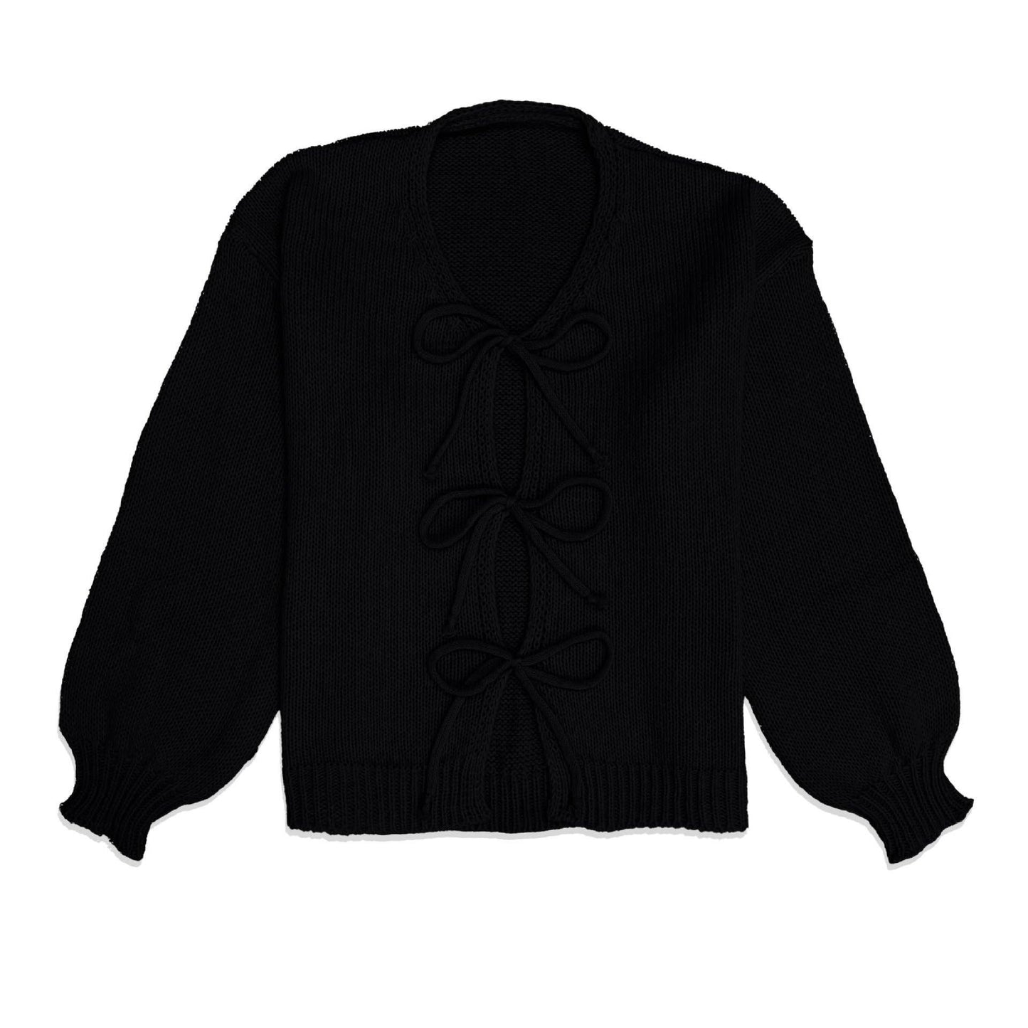 Round-neck long-sleeved lace-up knitted cardigan