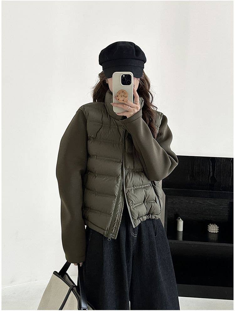 Short thin warm padded splicing padded jacket