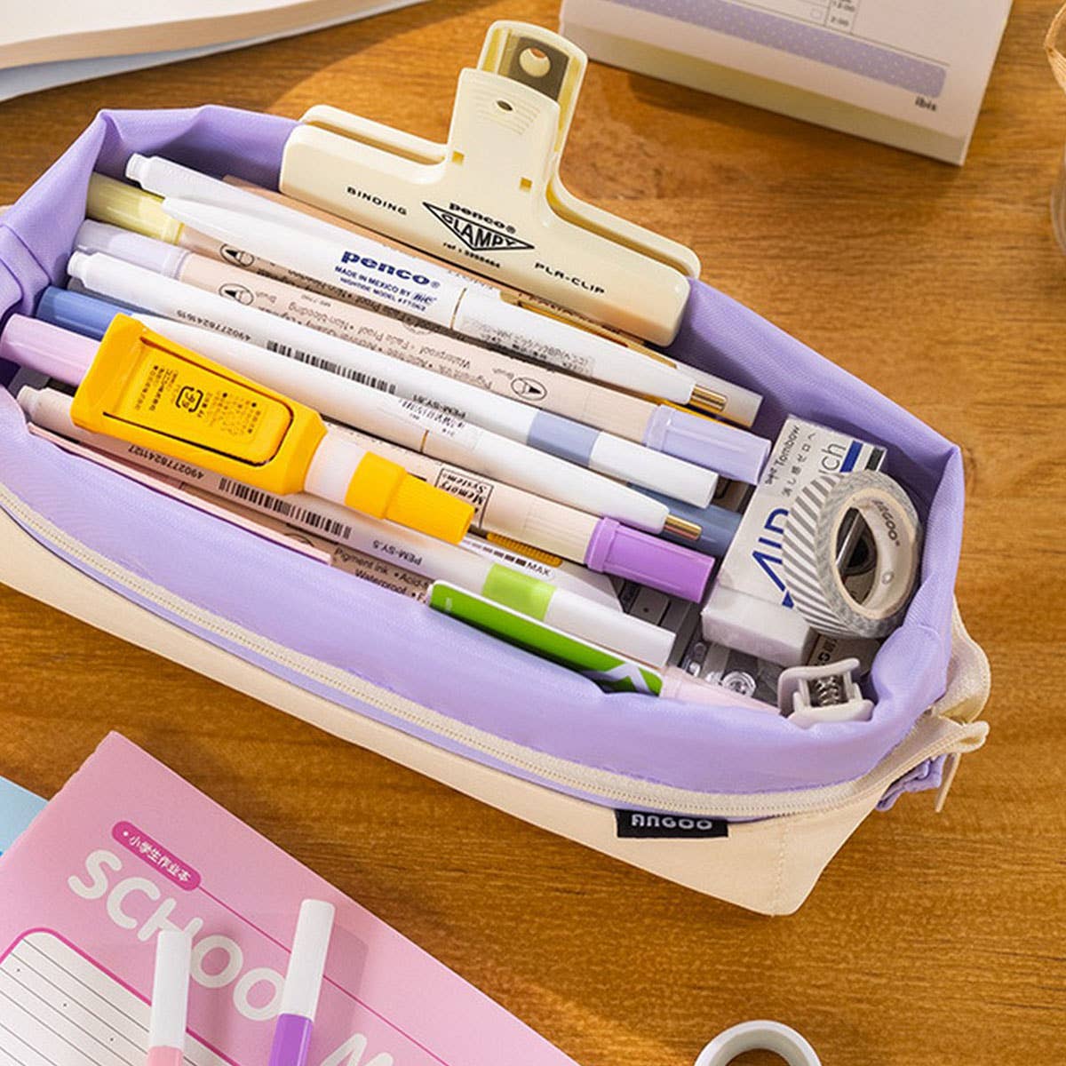 COLORBLOCK LARGE CAPACITY FOLDABLE PENCIL CASE