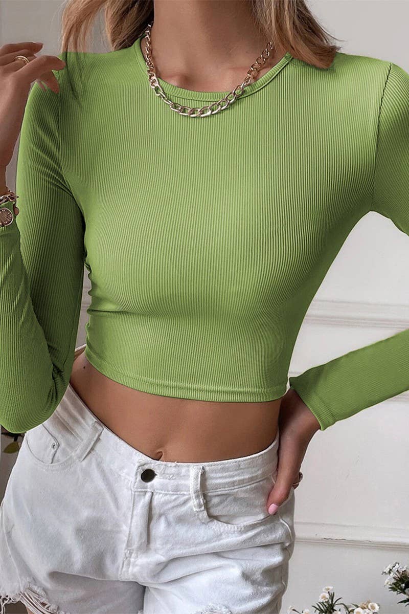 SEXY HALTER BACK SLIM KNIT LONG SLEEVE T SHIRT_CWTSTL1094