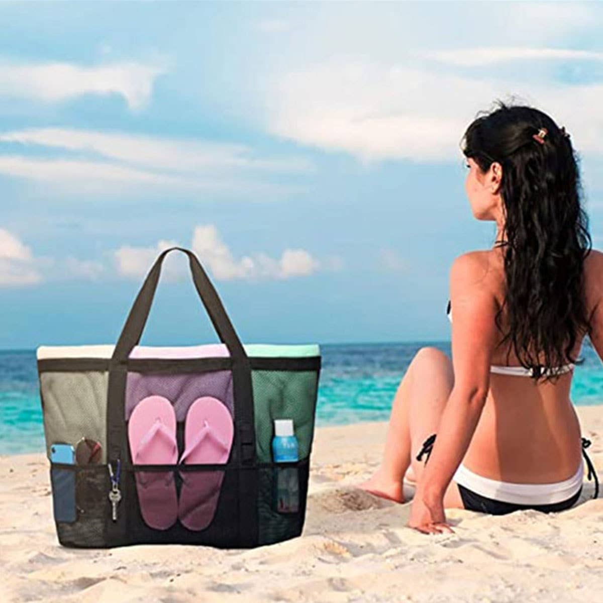 Large-capacity mesh hand-held beach bag