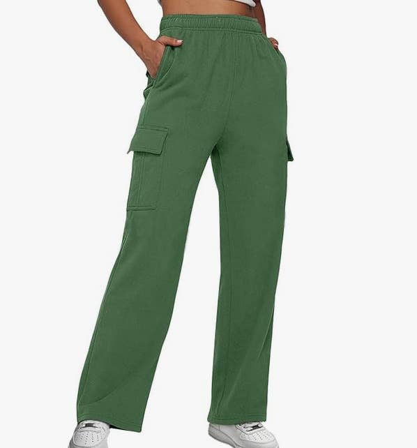 SOLID COLOR HIGH-WAISTED STRAIGHT LEG CARGO PANTS