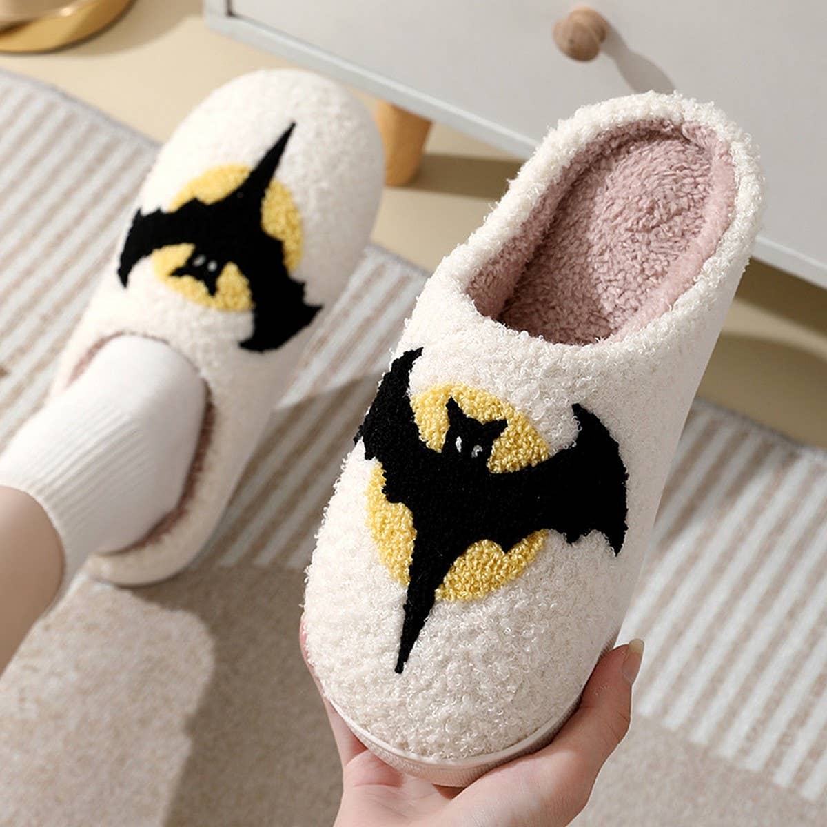 HALLOWEEN BATS PATTERN WARM COTTON SLIPPERS