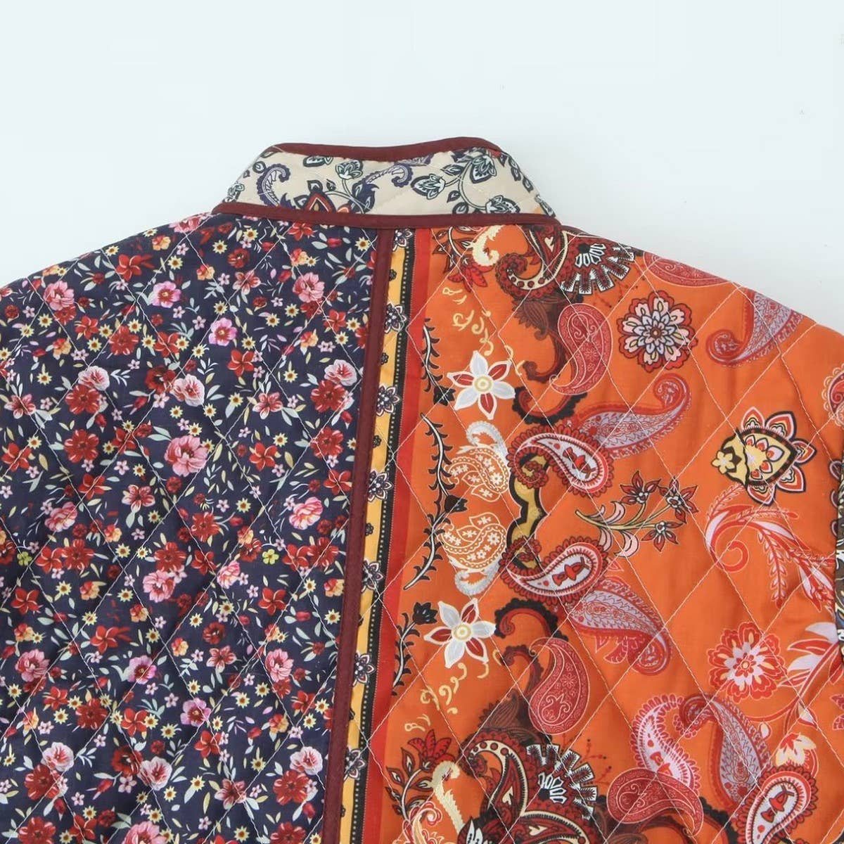 VINTAGE PRINT LOOSE FIT QUILTED JACKET WITH POCKET