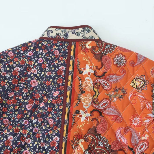 VINTAGE PRINT LOOSE FIT QUILTED JACKET WITH POCKET
