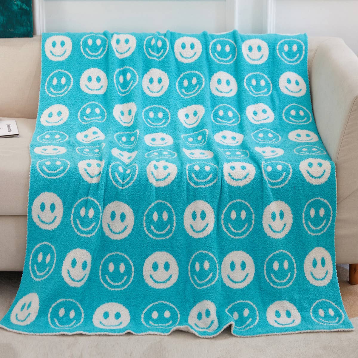 SMILEY FACE KNITTED JACQUARD THROW BLANKET_CWMM1474