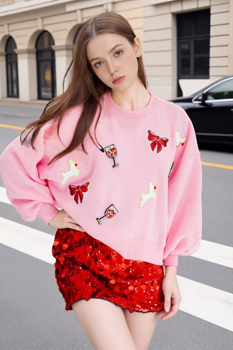 CWOSWL07755_HALLOWEEN MULTICOLOR SEQUINED CREW NECK TOP