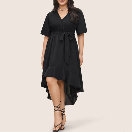 Elegant Summer V-Neck Flowy Asymmetrical Dress