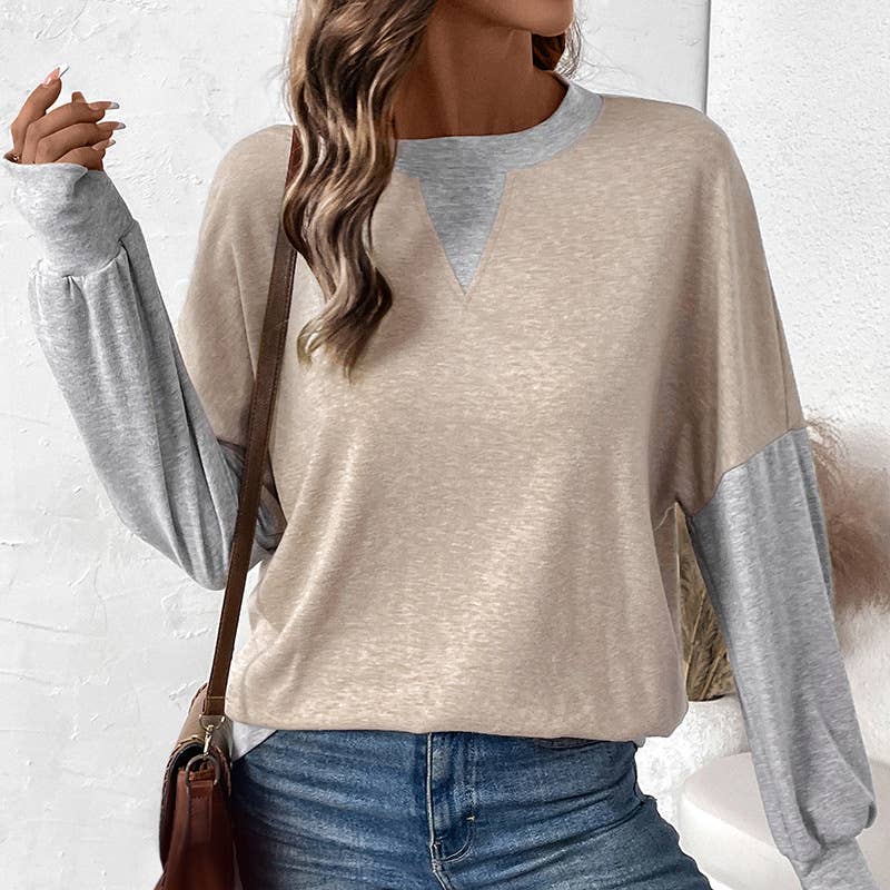Round-neck color-blocking casual sweatshirt