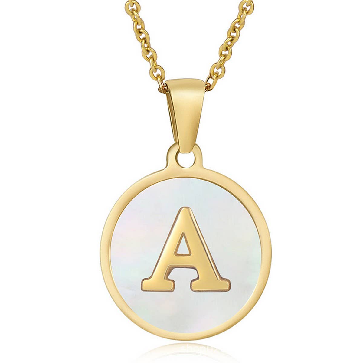 CIRCULAR SHELL ENGLISH LETTER PENDANT NECKLACE