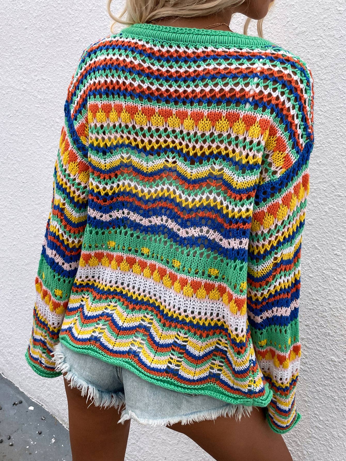 Striped sweater women's loose rainbow knitwear