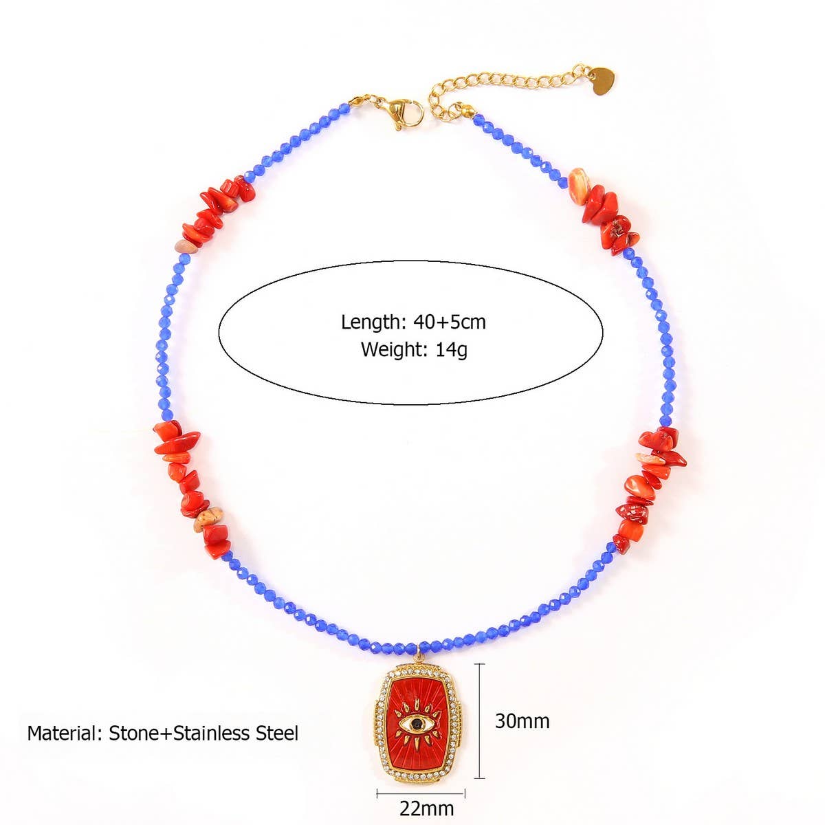 Evil Eye Natural Stone Beaded Handmade Necklace_CWMM8871