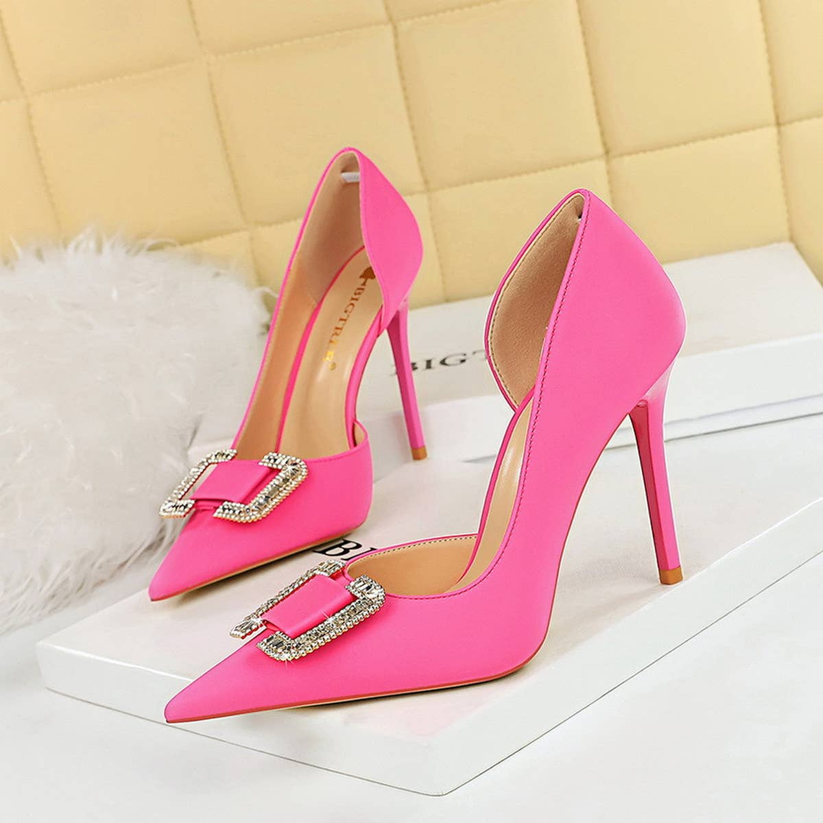 WOMEN RHINESTONE BUCKLE HIGH HEELS