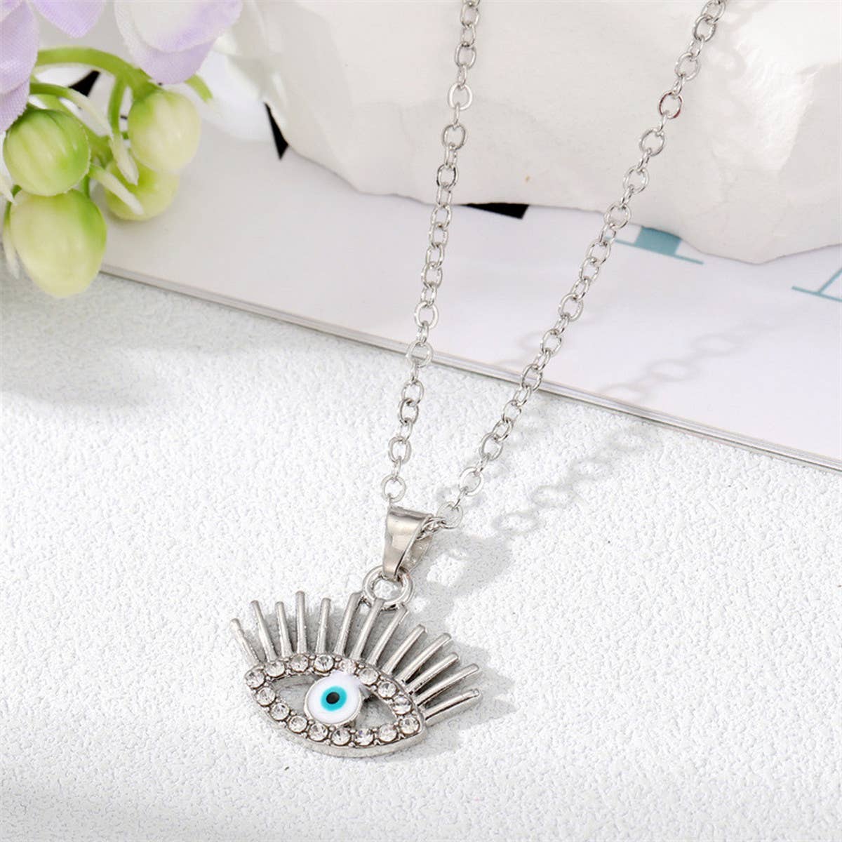 FASHIONABLE EVIL EYE DIAMOND NECKLACE