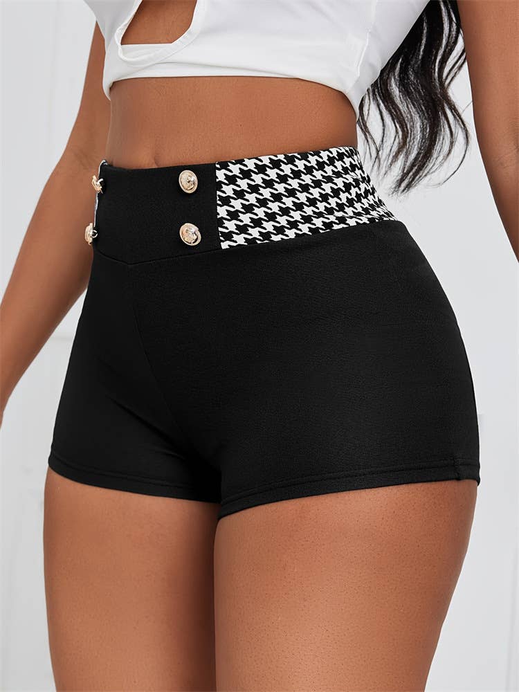 Thousand bird lattice high waist stretch shorts