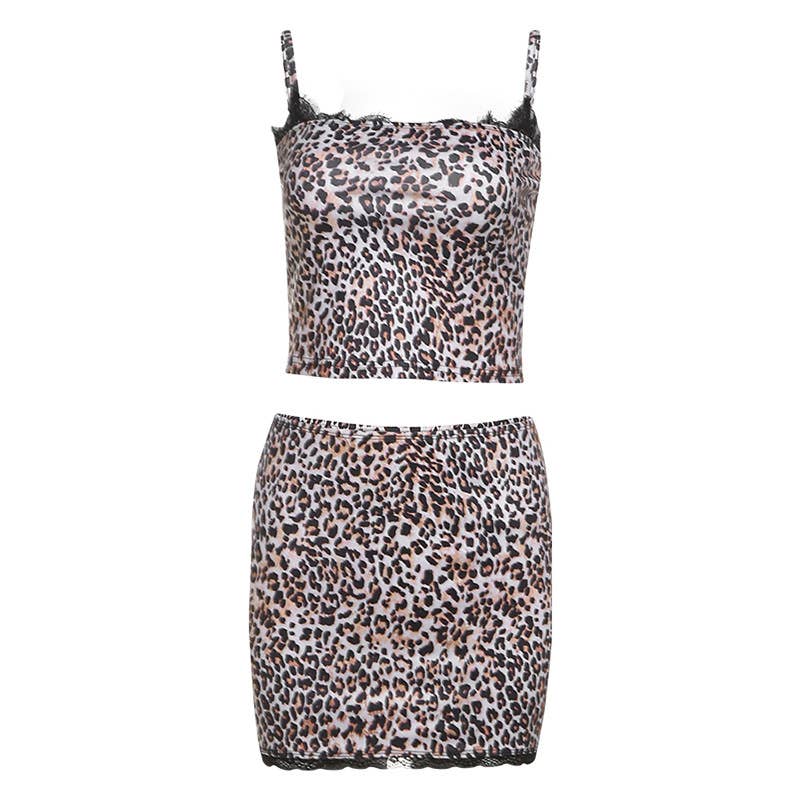 LEOPARD PRINT MIDRIFF HALTER SKIRT HIP WRAP SET