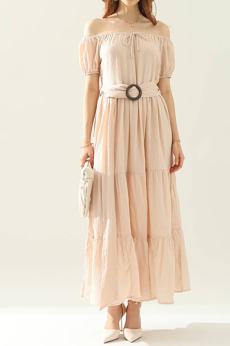 CWDMD545_SHORT SLEEVE TIERED OFF SHOULDER MAXI DRESS