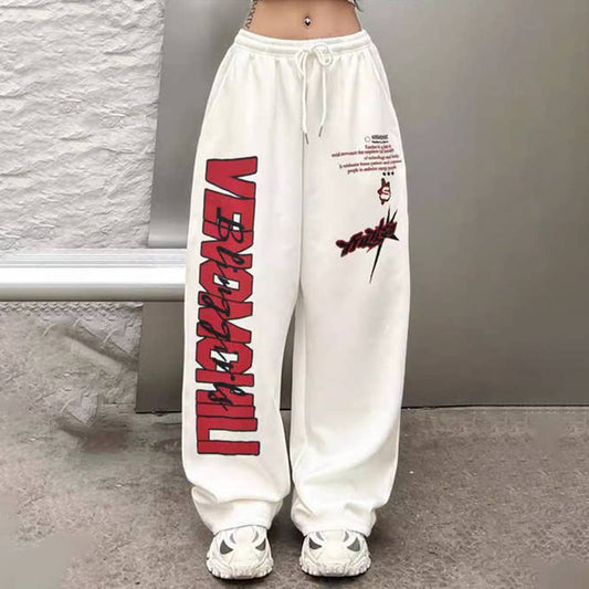SPORT LOOSE FLEECE LARGE PRINT WIDE-LEG TROUSERS