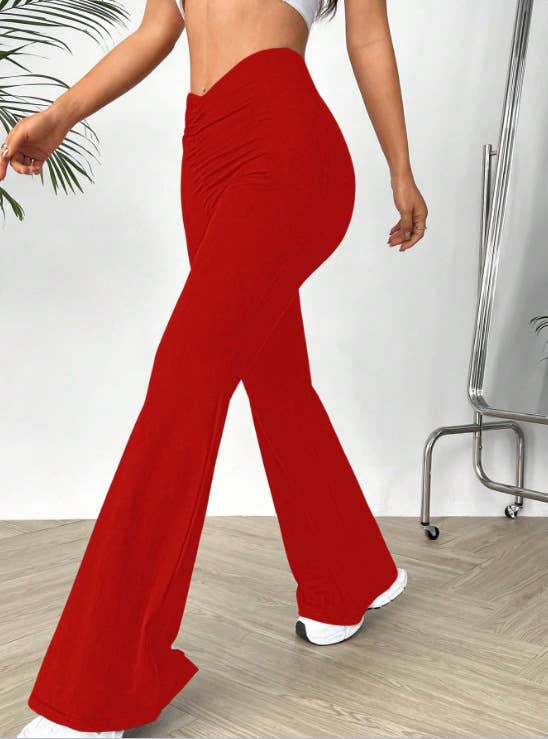 V-shaped waist slimming slightly flared trousers