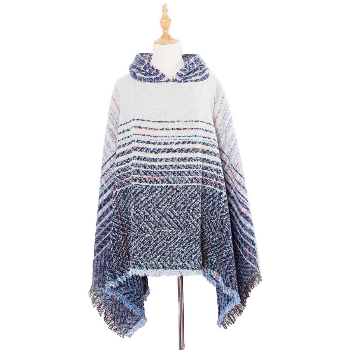 NEW HERRINGBONE GRADIENT HOODED CAPE SHAWL