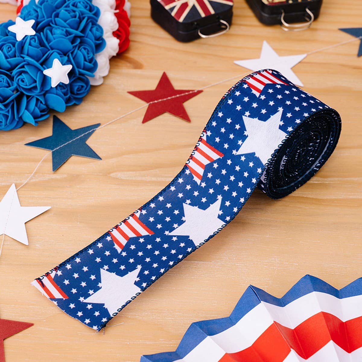 CWMM10223_USA FLAG RIBBON RED WHITE BLUE  PARTY DECOR