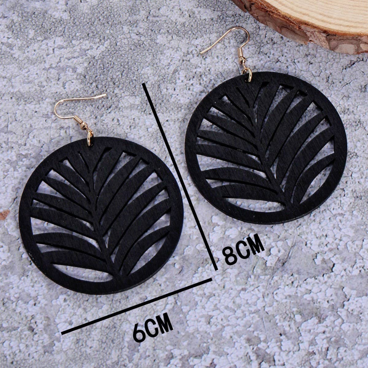 RETRO PERSONALIZED WOOD CHIP ROUND EARRINGS_CWAJE1573