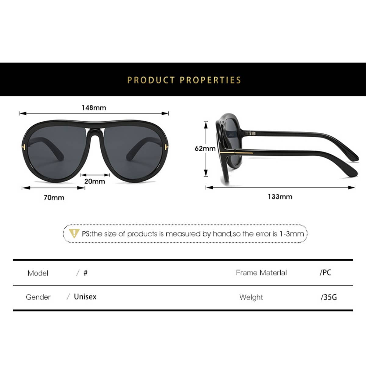 T-SHAPED SUNGLASSES RETRO LARGE FRAME SUNGLASSES