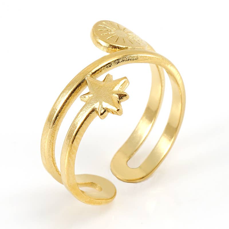 18K STAINLESS STEEL STAR COLD WIND DOUBLE RING