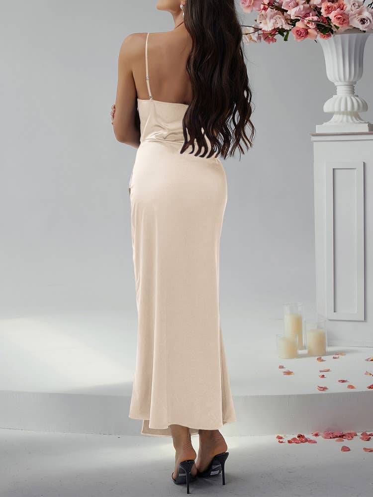 Sexy Satin Cowl Neck Bodycon Maxi Slip Dress