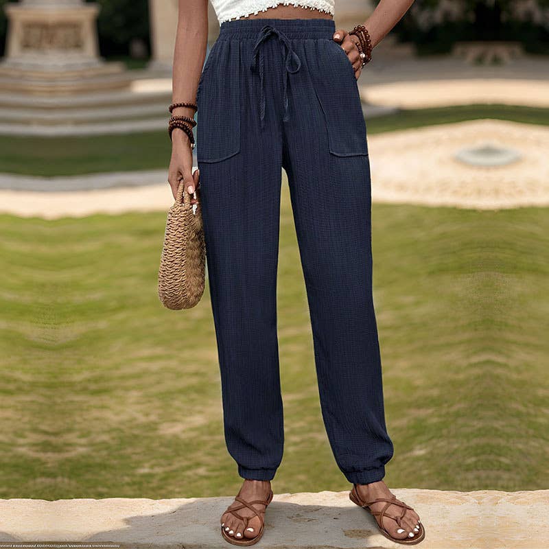 TEXTURE SENSE SOLID COLOR CASUAL FOOT PANTS